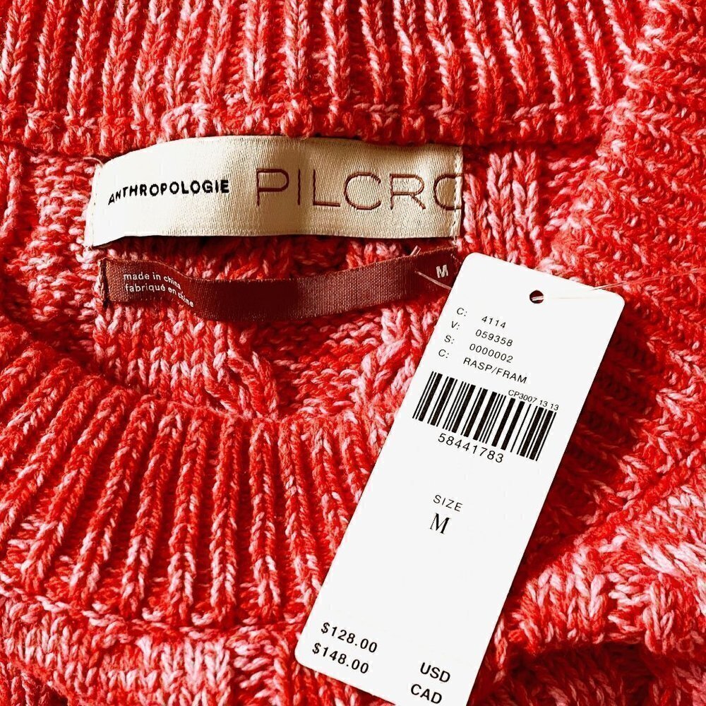 NWT Anthropologie Pilcro Jasmine Cable-Knit Tunic Sweater, marled red, size M - Picture 6 of 13